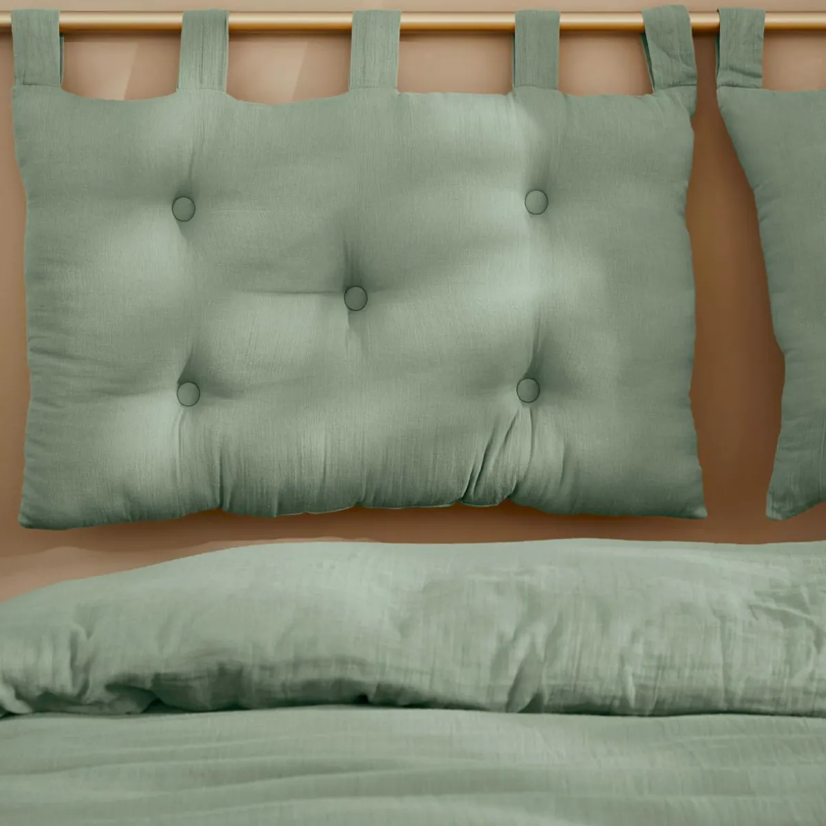 EMINZA Tête de lit coussin gaze de coton (80 x 50 cm) Gaïa Vert Eucalyptus Sale