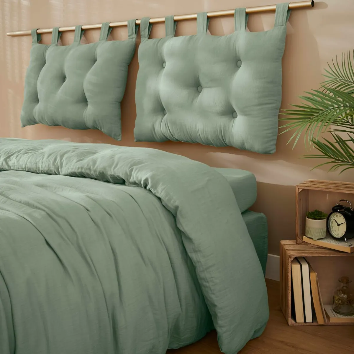 EMINZA Tête de lit coussin gaze de coton (80 x 50 cm) Gaïa Vert Eucalyptus Sale