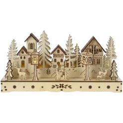 KOOPMAN Village de Noël en bois lumineux à piles (29 x H14 cm) Square enchanté Naturel Online