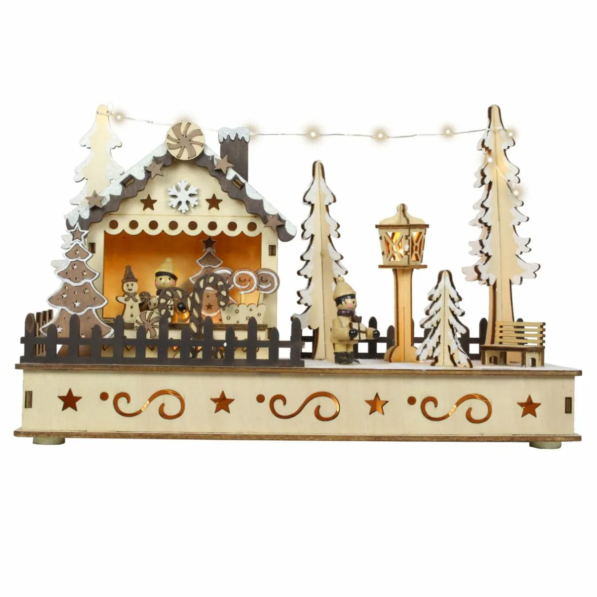 BLACHERE Village de Noël en bois lumineux à piles (H18 cm) Bonbons de Noël Sale