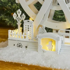 KOOPMAN Village de Noël en bois lumineux et animé (H30 cm) Roue Enchantée de Noël Blanc New