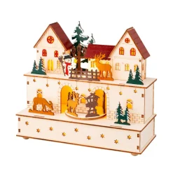 KAEMINGK Village de Noël en bois lumineux et musical à piles (24 x H21 cm) Village et animaux Outlet