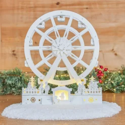 KOOPMAN Village de Noël en bois lumineux et animé (H30 cm) Grande roue de Noël Blanc Online