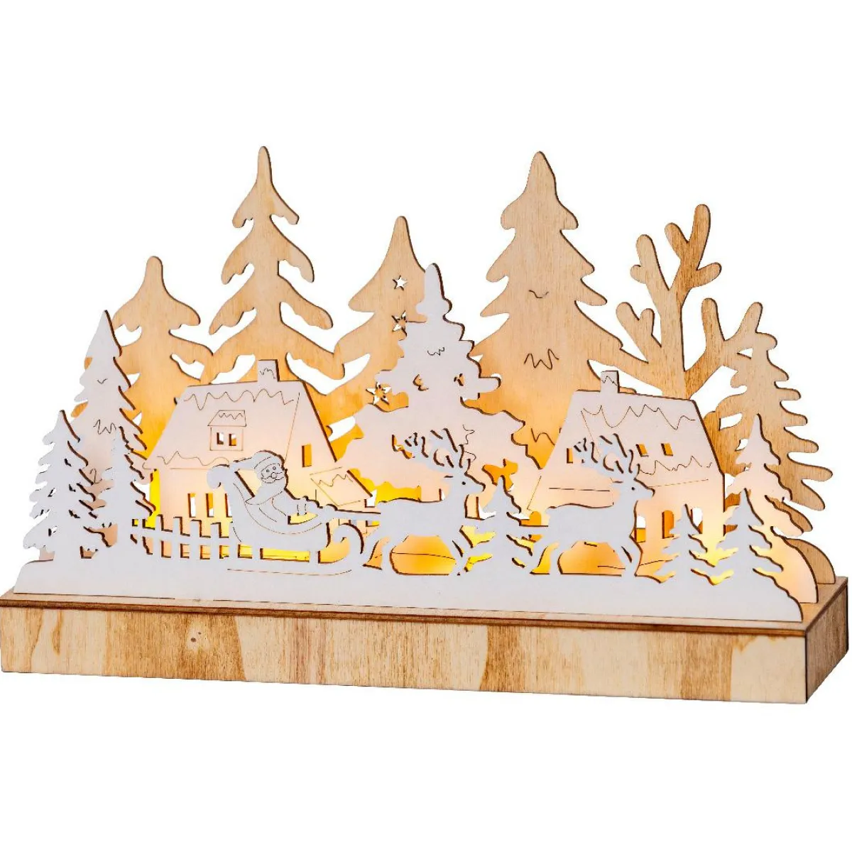 KAEMINGK Village de Noël en bois lumineux à piles (30 x 18 cm) Pôle Nord Naturel