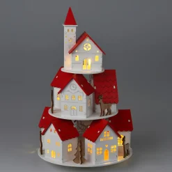KOOPMAN Village de Noël en bois lumineux à piles (H30 cm) Maisons toits rouges Outlet