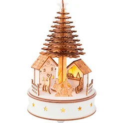 KAEMINGK Village de Noël en bois lumineux et musical à piles (H25 cm) Sapin de Noël