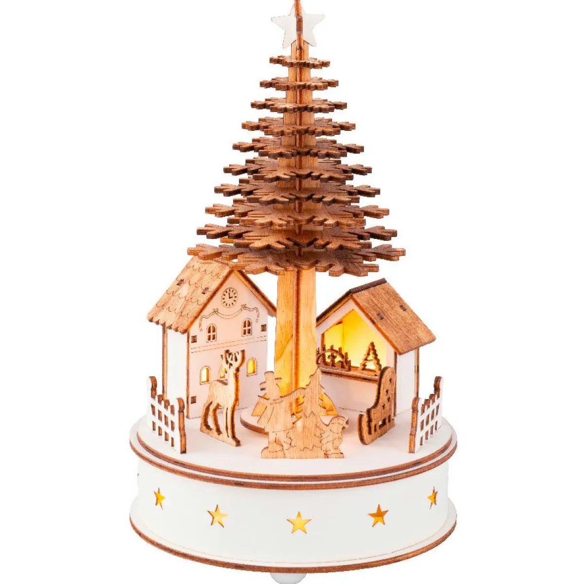 KAEMINGK Village de Noël en bois lumineux et musical à piles (H25 cm) Sapin de Noël