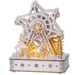 KAEMINGK Village de Noël en bois lumineux et musical à piles (20 x 24 cm) Grande roue Naturel Online