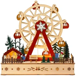 KAEMINGK Village de Noël en bois lumineux et musical à piles (28 x H28 cm) Grande roue Colorée New