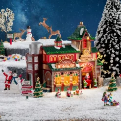LEMAX Village de Noël à piles lumineux L'écurie des rennes du Père Noël Clearance