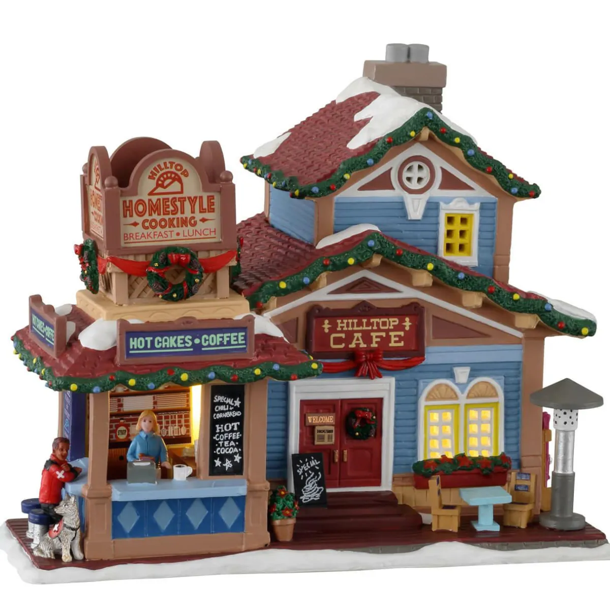 LEMAX Village de Noël à piles lumineux Café perché au sommet de la montagne Hot