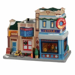 LEMAX Village de Noël lumineux Boutique de vélos et de patins à roulettes New