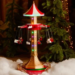 KAEMINGK Village de Noël lumineux animé et musical (H52 cm) Manège à sensation Rouge Best