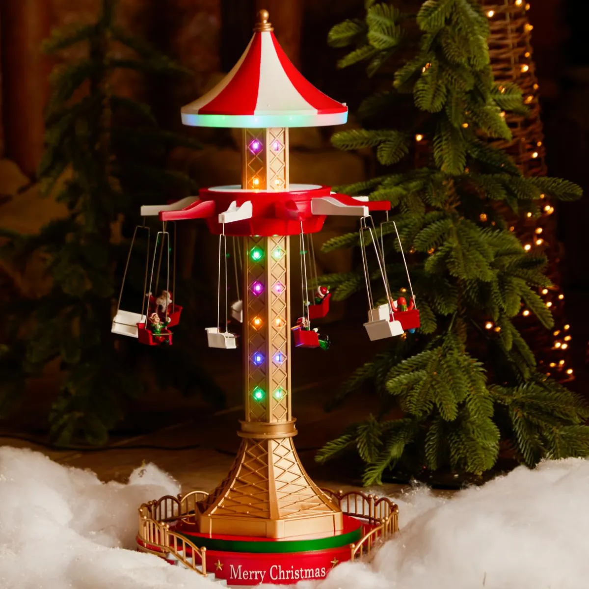 KAEMINGK Village de Noël lumineux animé et musical (H52 cm) Manège à sensation Rouge Best