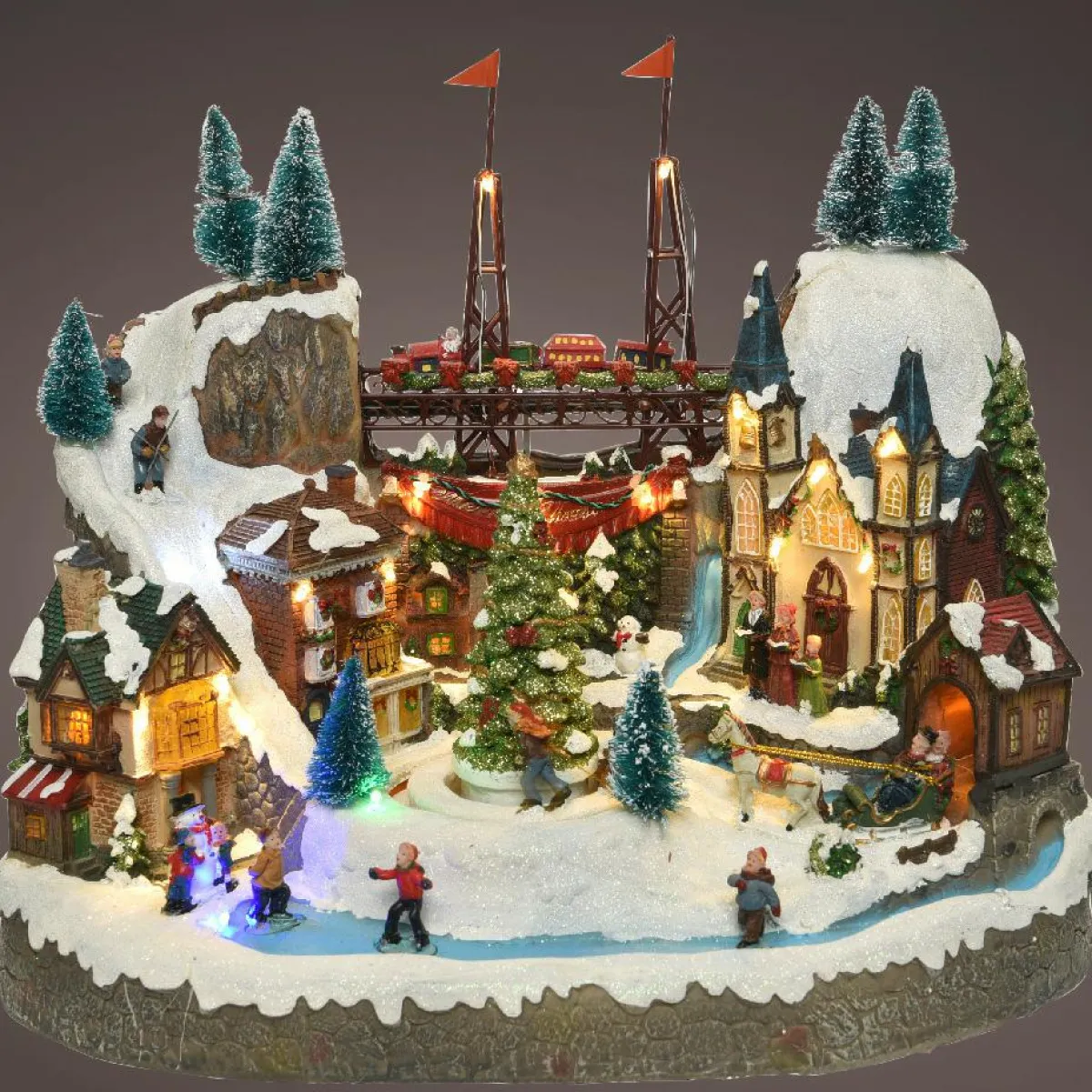 KAEMINGK Village de Noël lumineux et musical Ville festive et Chemin de fer Discount