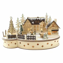 BLACHERE Village de Noël lumineux en à piles (35 x H19 cm) Transylvanie Bois Best