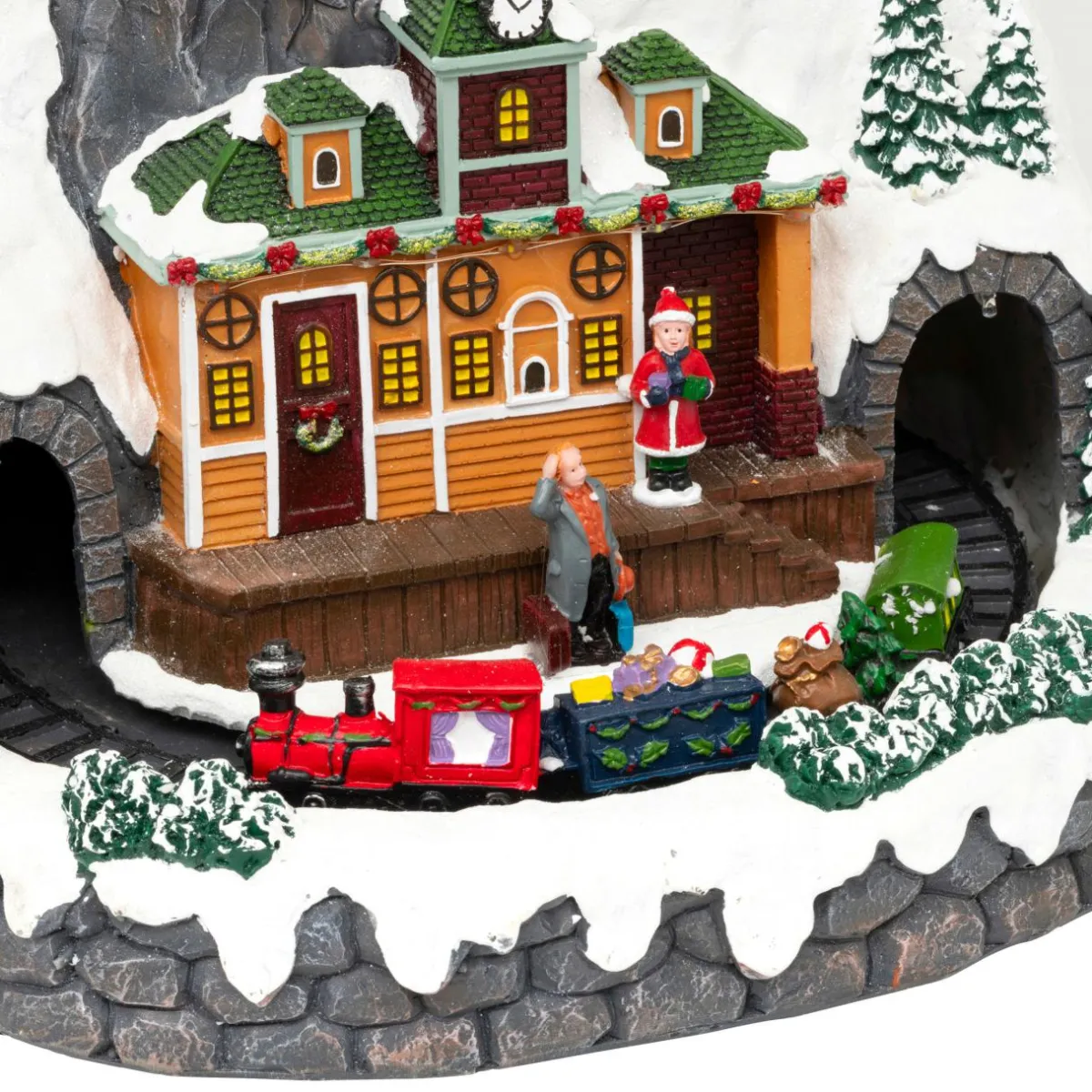JJA Village de Noël lumineux et animé (H52 cm) Piste de ski lumineuse Multicolore