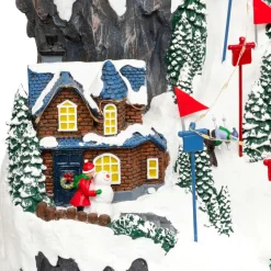 JJA Village de Noël lumineux et animé (H52 cm) Piste de ski lumineuse Multicolore