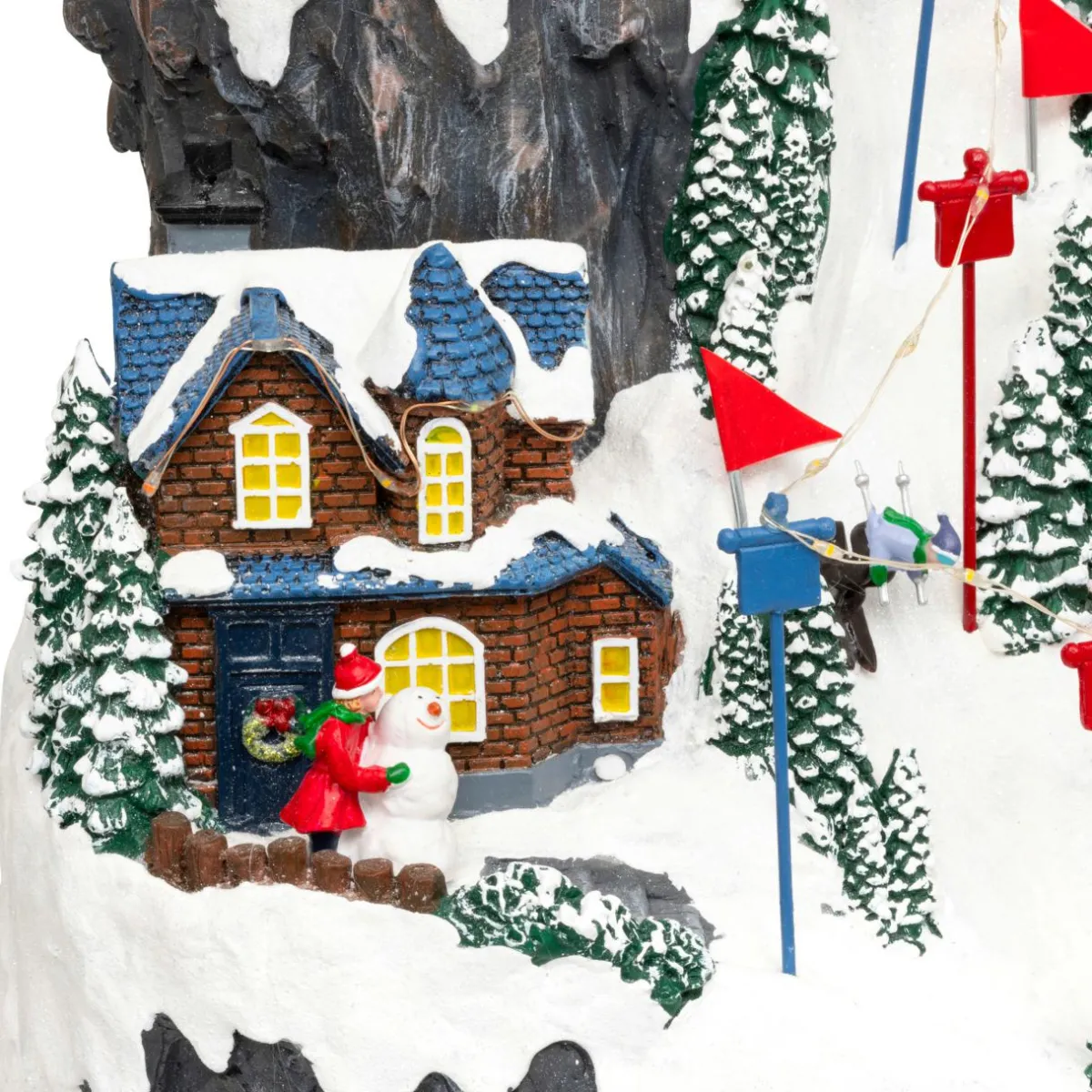 JJA Village de Noël lumineux et animé (H52 cm) Piste de ski lumineuse Multicolore