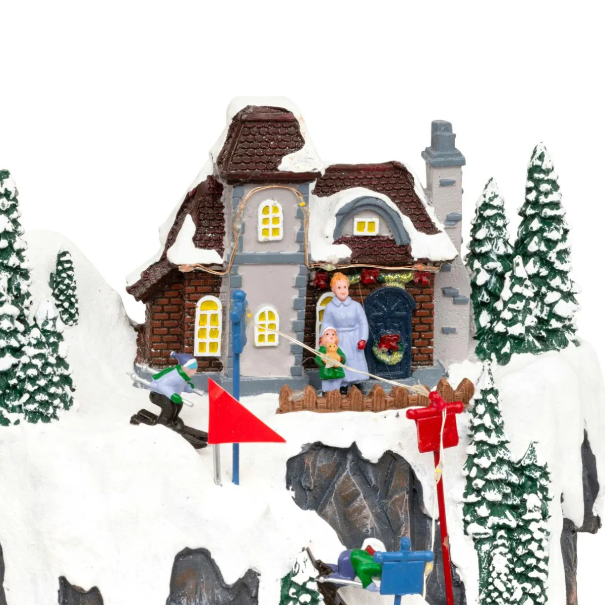 JJA Village de Noël lumineux et animé (H52 cm) Piste de ski lumineuse Multicolore