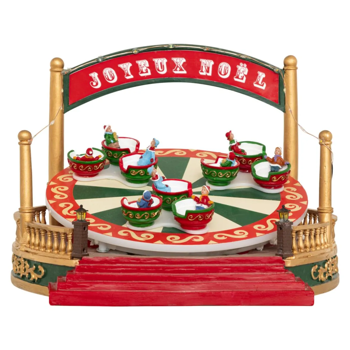 JJA Village de Noël musical et animé sur piles (H26 cm) Manège Tasses tournantes Multicolore Online