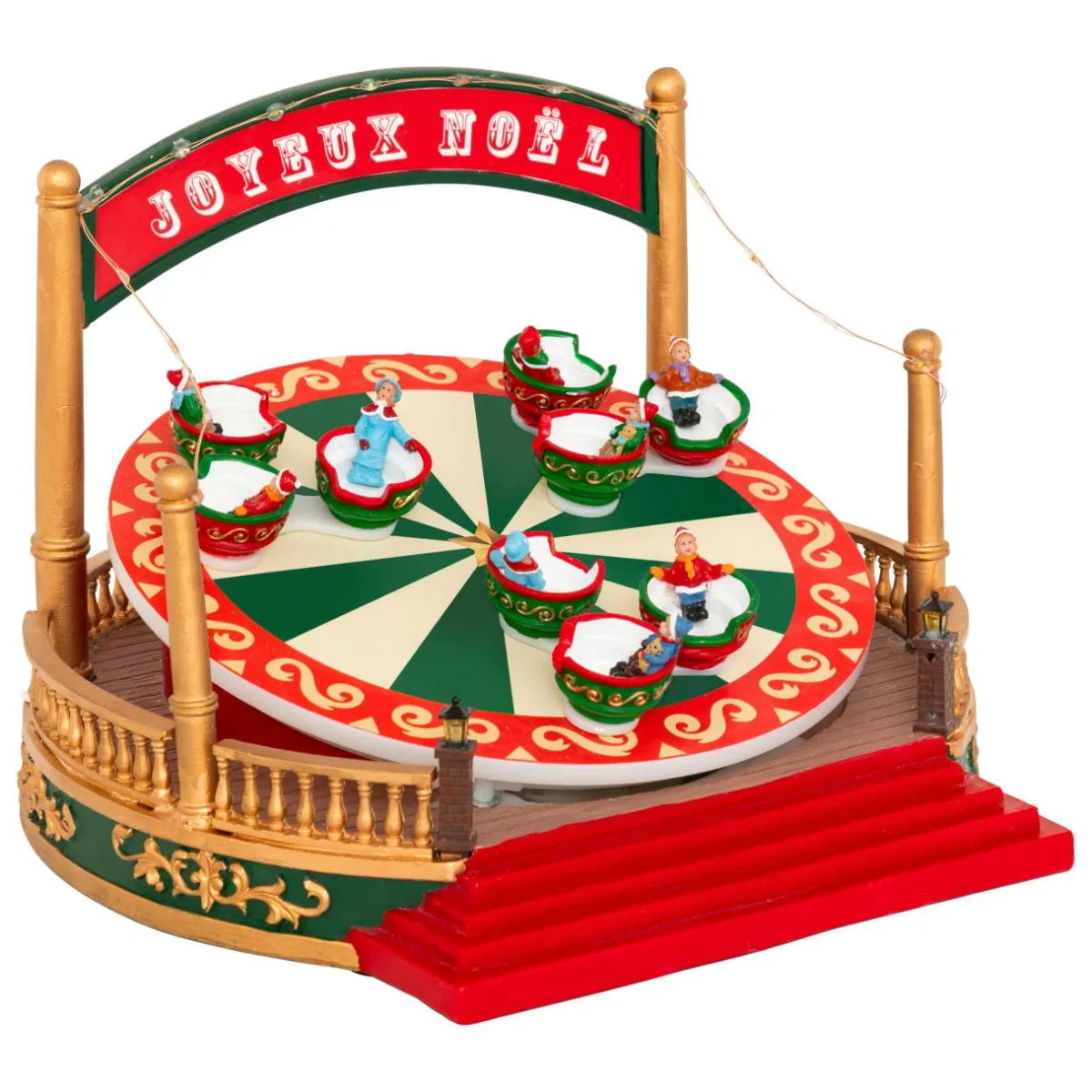 JJA Village de Noël musical et animé sur piles (H26 cm) Manège Tasses tournantes Multicolore Online
