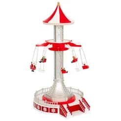 JJA Village de Noël musical et animé (H52 cm) Manège chaises volantes Multicolore