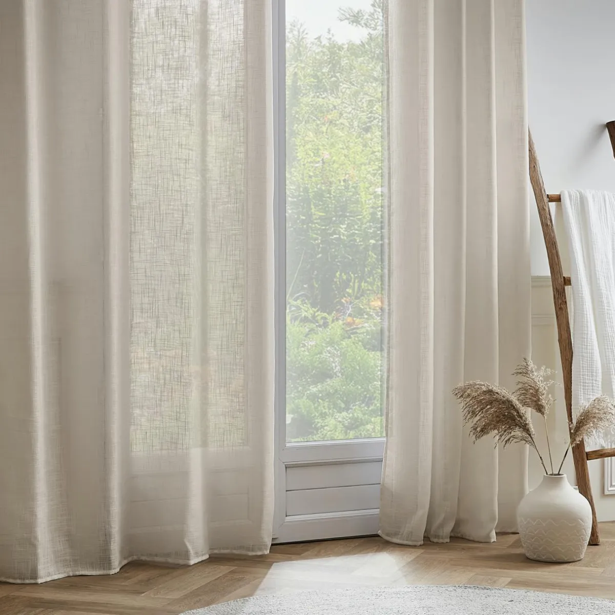 EMINZA Voilage galon fronceur effet lin (140 x 240 cm) Robin Beige