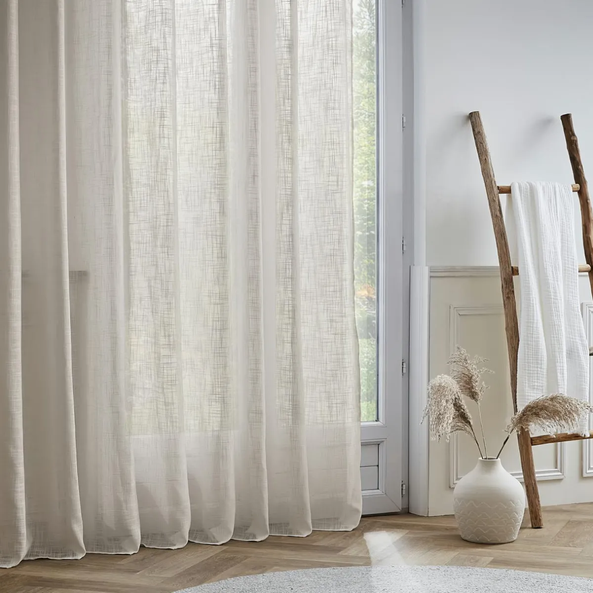 EMINZA Voilage galon fronceur effet lin (280 x 240 cm) Robin Beige Clearance