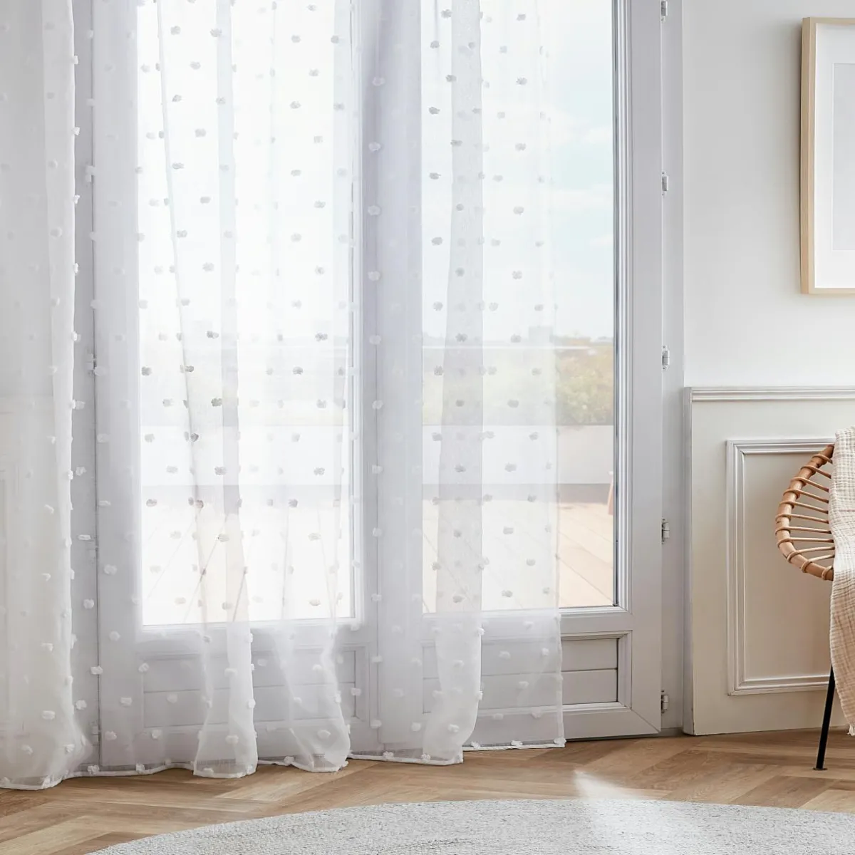 EMINZA Voilage galon fronceur pompons (280 x 240 cm) Emie Blanc Sale