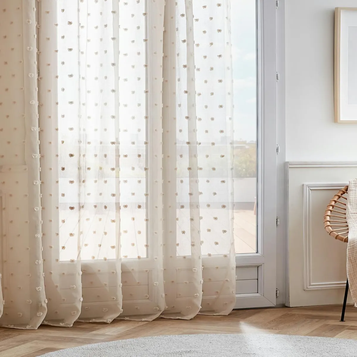 EMINZA Voilage galon fronceur pompons (280 x 240 cm) Emie Beige