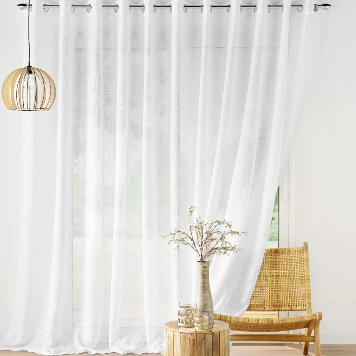 douceur d'intu017drieur Voilage grande largeur effet lin tissé (400 x 240 cm) Haltona Blanc Hot