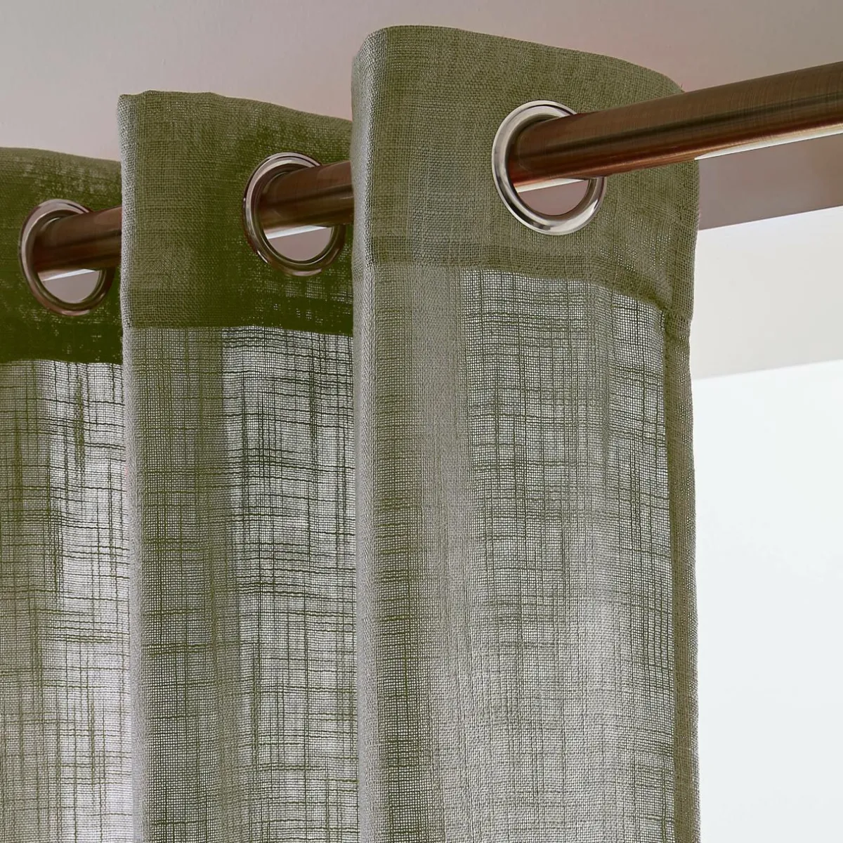 EMINZA Voilage grande largeur effet lin(400 x 240 cm) Robin Vert romarin Discount