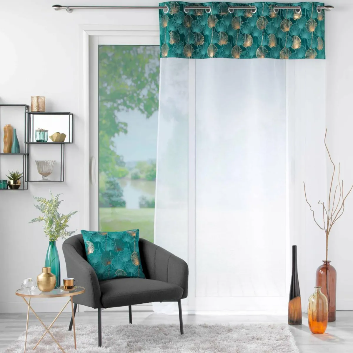 DOUCEUR D'INTERIEUR Voilage œillets (140 x 240 cm) Clairine Vert émeraude Outlet