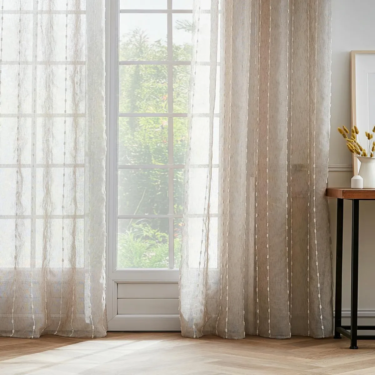 EMINZA Voilage œillets pompons (140 x 280 cm) Axel Beige