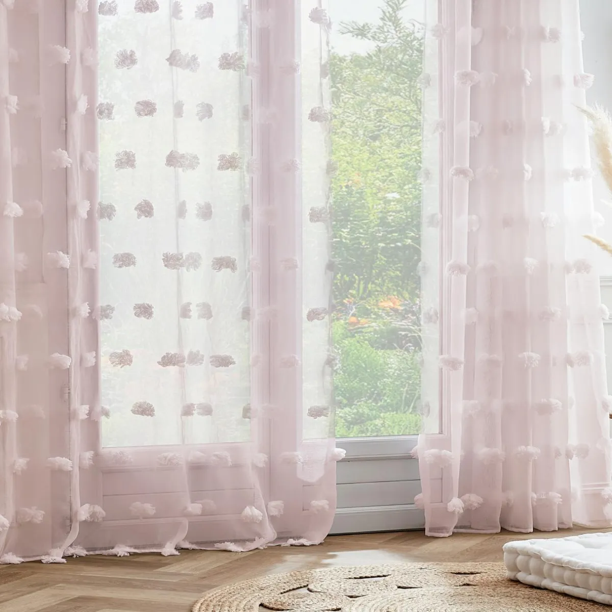 EMINZA Voilage oeillets pompons (180 x 240 cm) Suzie Rose
