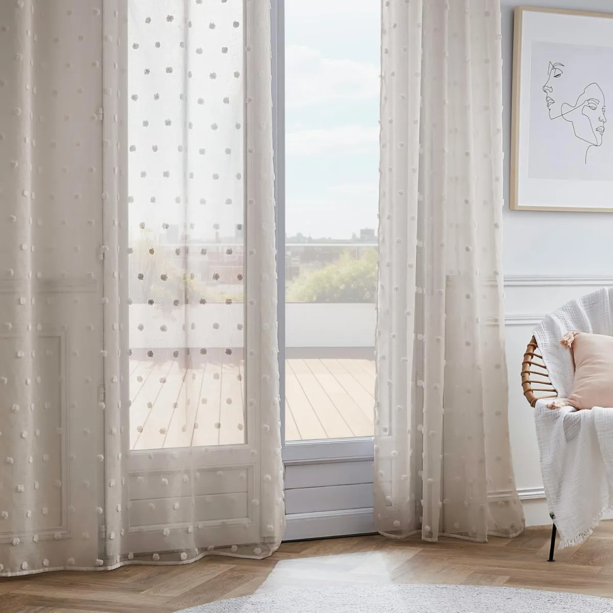EMINZA Voilage oeillets pompons (140 x 240 cm) Emie Beige Sale