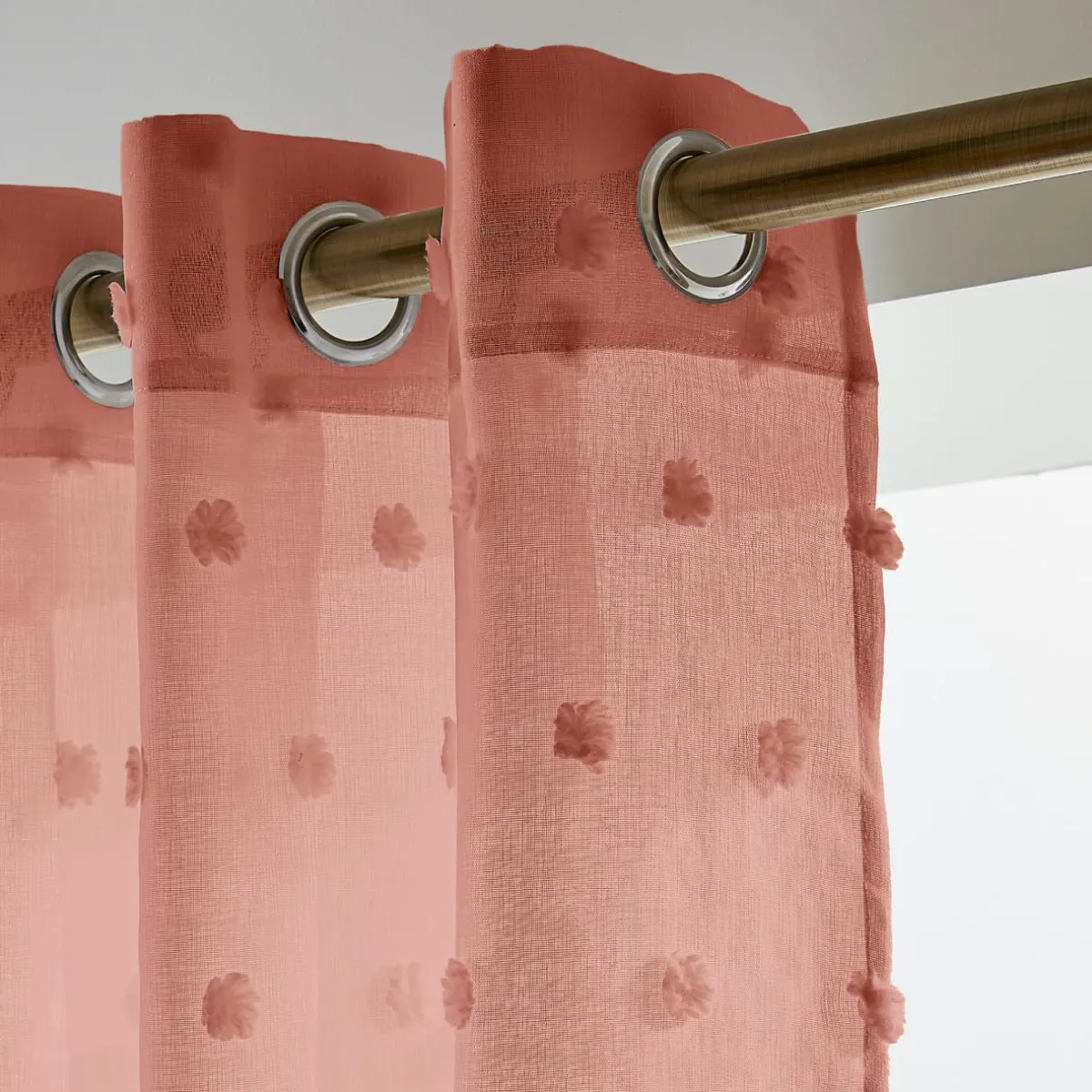 EMINZA Voilage oeillets pompons (140 x 280 cm) Emie Terracotta Sale