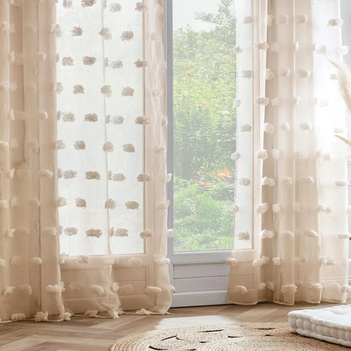 EMINZA Voilage oeillets pompons (140 x 280 cm) Suzie Beige Hot