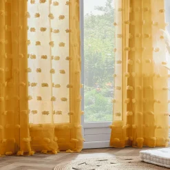 EMINZA Voilage oeillets pompons (140 x 240 cm) Suzie Jaune moutarde Hot