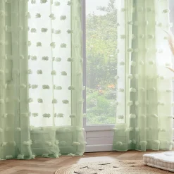 EMINZA Voilage oeillets pompons (140 x 240 cm) Suzie Vert d'eau Vert d'eau Discount