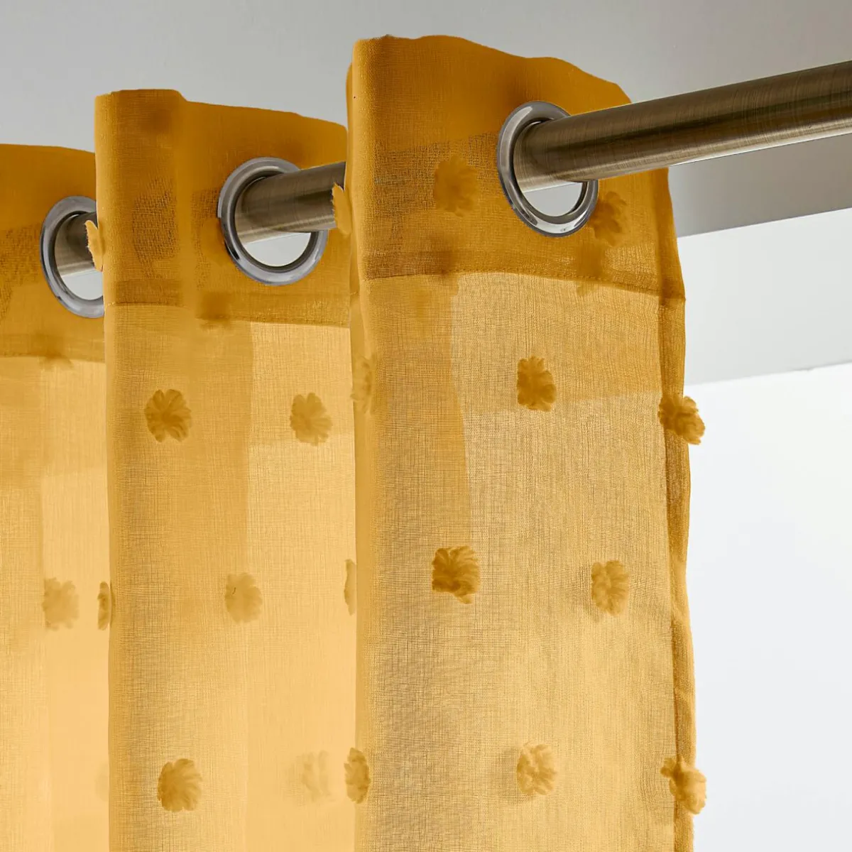 EMINZA Voilage oeillets pompons (140 x 240 cm) Emie Jaune moutarde Sale