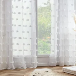 EMINZA Voilage oeillets pompons (140 x 240 cm) Suzie Blanc New