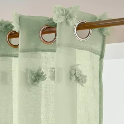 EMINZA Voilage oeillets pompons (140 x 280 cm) Suzie Vert d'eau Vert d'eau Hot