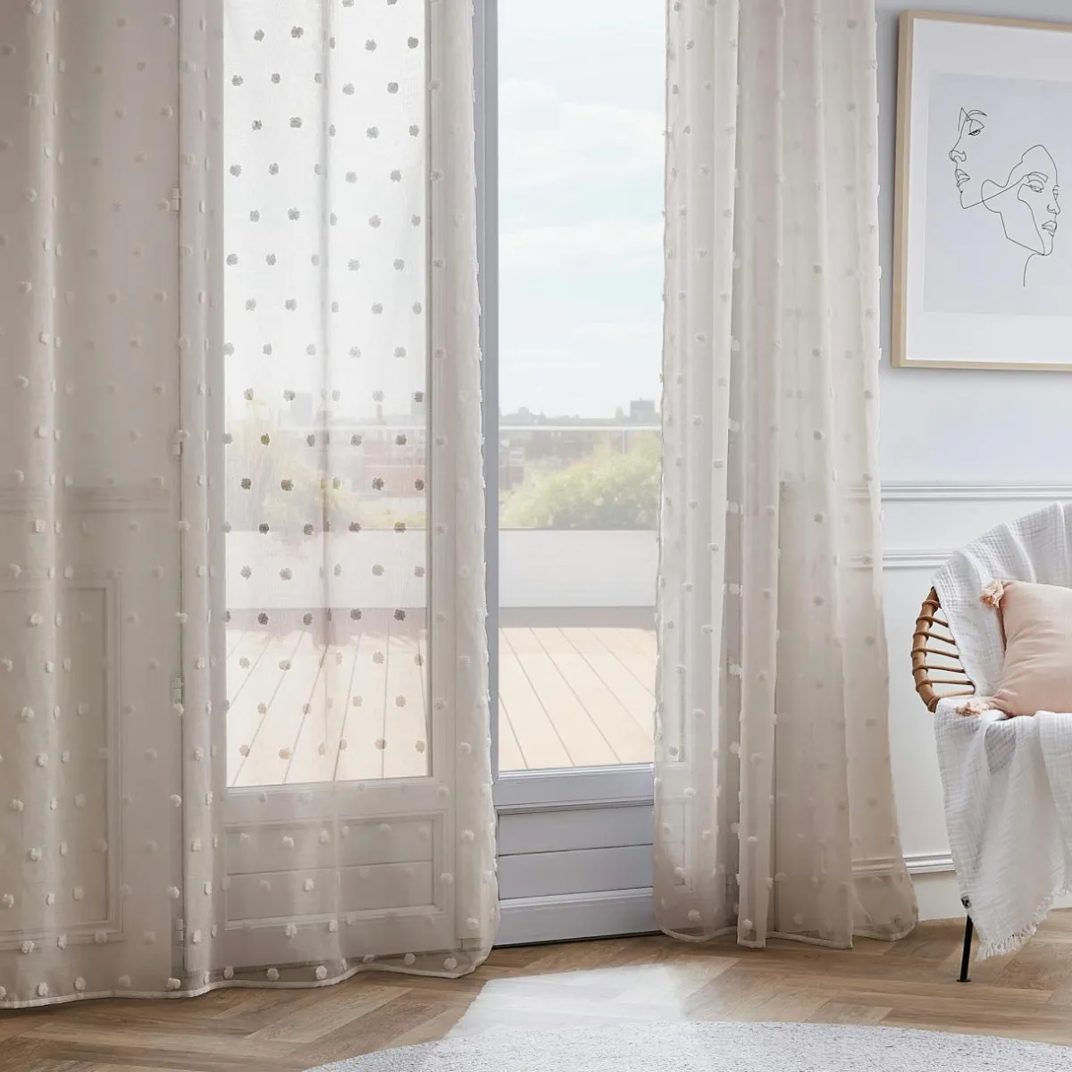 EMINZA Voilage oeillets pompons (280 x 240 cm) Emie Beige