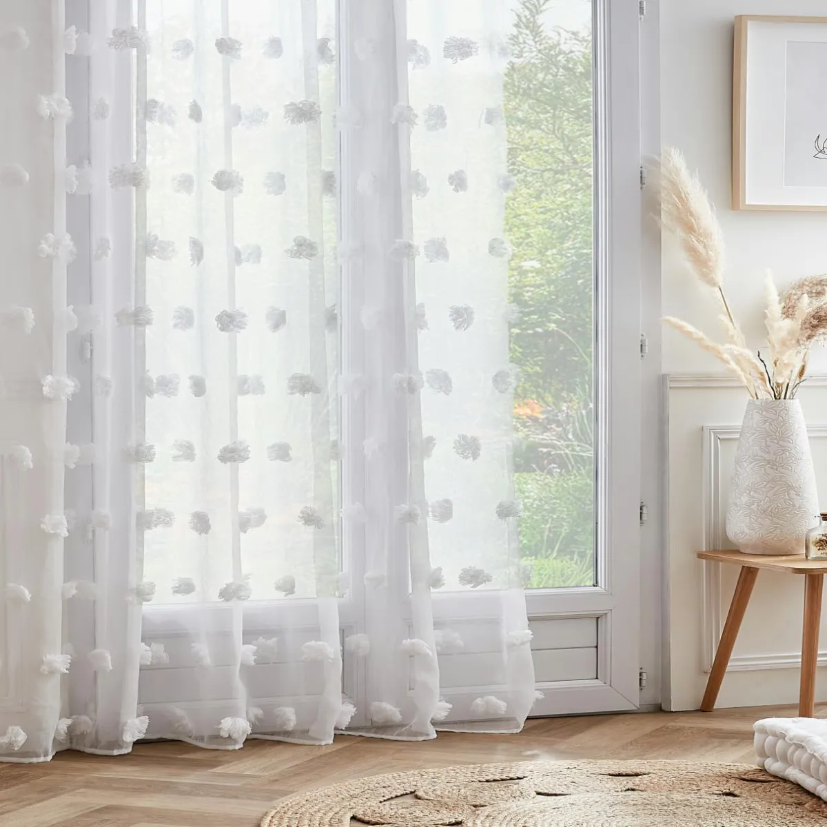 EMINZA Voilage oeillets pompons (280 x 240 cm) Suzie Blanc Discount